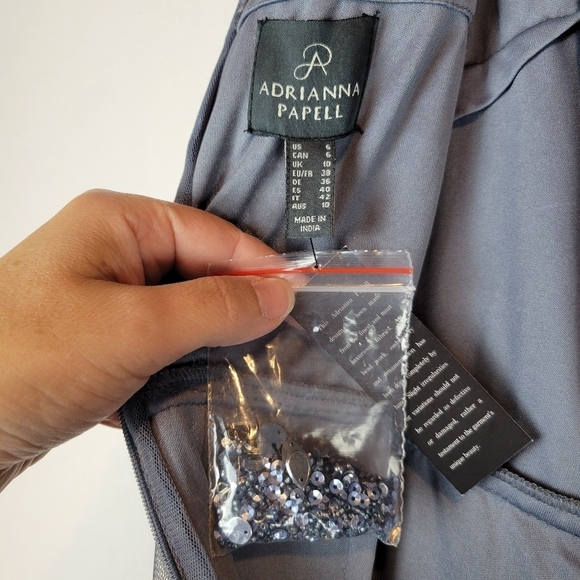 NWT Adrianna Papell Floral Beaded Top w/Tulle Chiffon Gown in Dusty Blue Size 6 - Picture 11 of 15